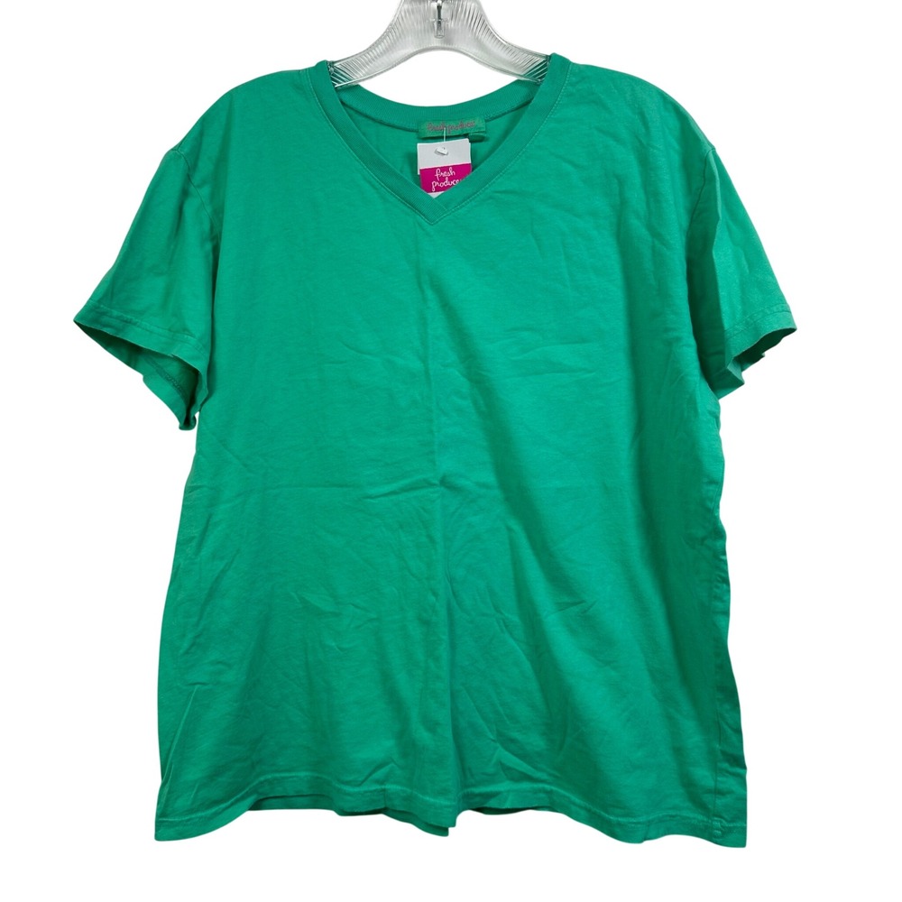 Fresh Produce Womens Green Combed Cotton V-Neck T-Shirt XL Made in USA New